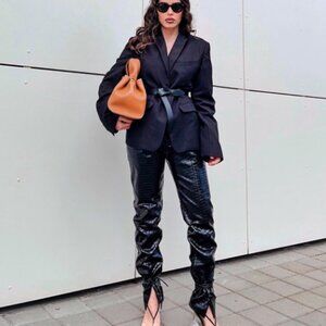 Zara Faux Leather Crocodile Textured Pants